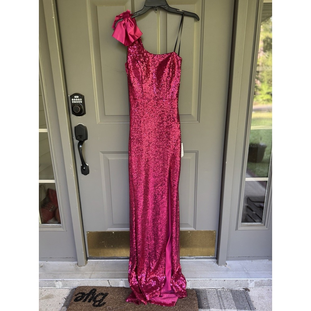 Next Up Hot Pink Size 5/6 Dress One Shoulder Evening Gown Sequin Formal